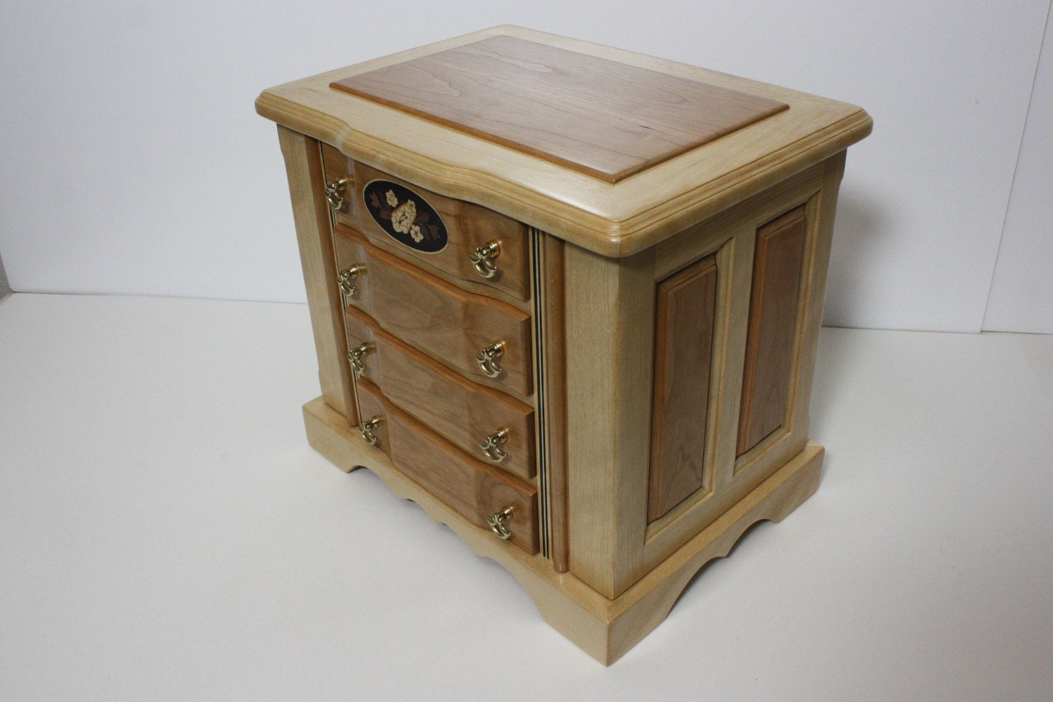 Handmade Birch with Cherry Wood Jewelry Box For Sale