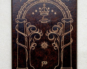 CUSTOM Moria The Lord of the Rings inspired Doors of Durin pyrography art