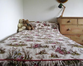 Vintage French Bedspread, Toile De Jouy, French Bed Cover, Rondo by Pascaline Villon, Toile Bed Linen, French Country, Single Bed Cover