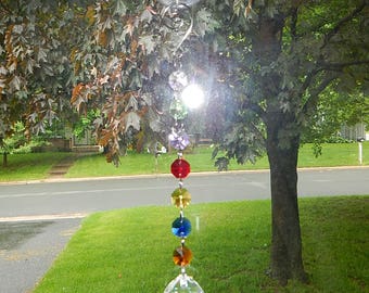 Rainbow Crystal Prism Suncatcher; Rear View Mirror Car Charm; Chakra Decoration; Hanging Garden Art or Window Decor #1