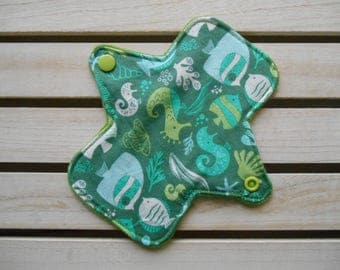 Reusable Mini Panty Liner Under the Sea Print Cotton Bamboo Fleece Cloth Sanitary Pad