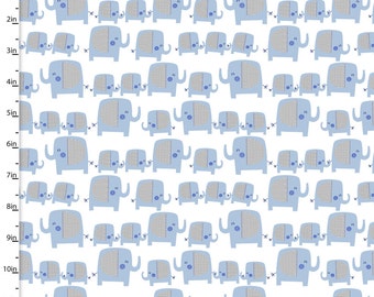 Fat Quarter Bundle - Fabric by the yard - Zippy Zoo Blue - 3 Wishes Fabric - Baby Boy Fabric - Quilt Fabric - Elephants on white