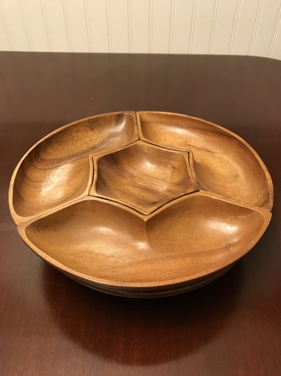 Vintage Wood Lazy Susan Condiment tray Beautifully Crafted in