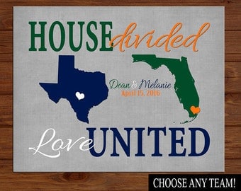 HOUSE DIVIDED Love United, Couples Spirit Print, Sports Rivalries, Rival Team Football Basketball Baseball Sports Rivalry CANVAS or Print