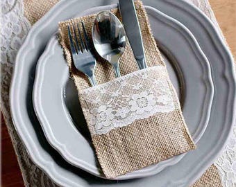 Burlap Silverware Holder, Burlap Flatware Holder 12