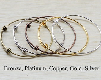 25 - Expandable Wire Bracelet Bangle, Triple Loop Bracelet Bangle, Charm Bracelet Blanks, Expandable Bangle Bracelet - Silver Brass Copper