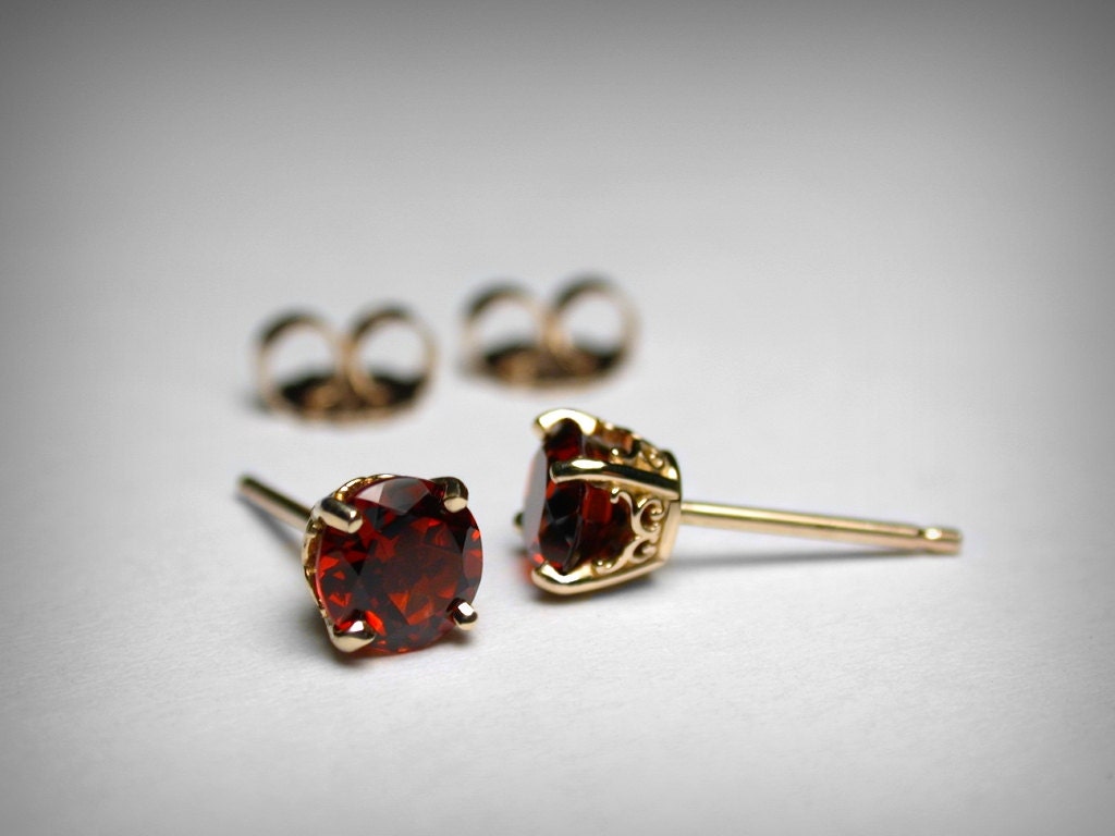 Garnet Earrings 14K Genuine AAA Garnet Stud Earrings 14K