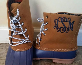 Monogrammed Navy Duck Boots, Navy Duck Booties, Personalized Duck Boots, Size 9 only