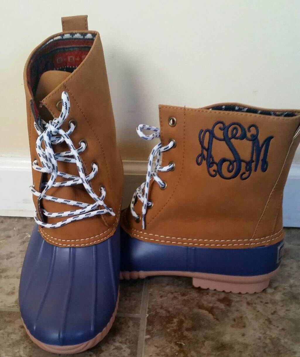 Monogrammed Navy Duck Boots Navy Duck Booties Personalized