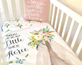 Baby Cot / Crib Quilt Blanket Dreamcatcher Baby Girl Teepee Floral Pink