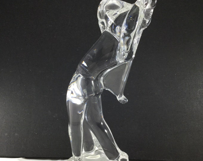 Storewide 25% Off SALE Vintage French Baccarat Swinging Golfer Crystal Sculpture Featuring Original Baccarat Label