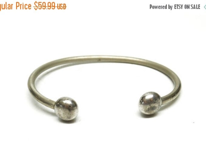 Storewide 25% Off SALE Vintage Silver Tone Q Ray Designer Standard Ball Capped Cuff Bracelet Featuring Modern Inspired Finish