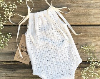 Newborn Photography Prop, Newborn Romper, Stretch Romper, Newborn Lace Romper, Cream Newborn Romper, Lace Newborn Romper