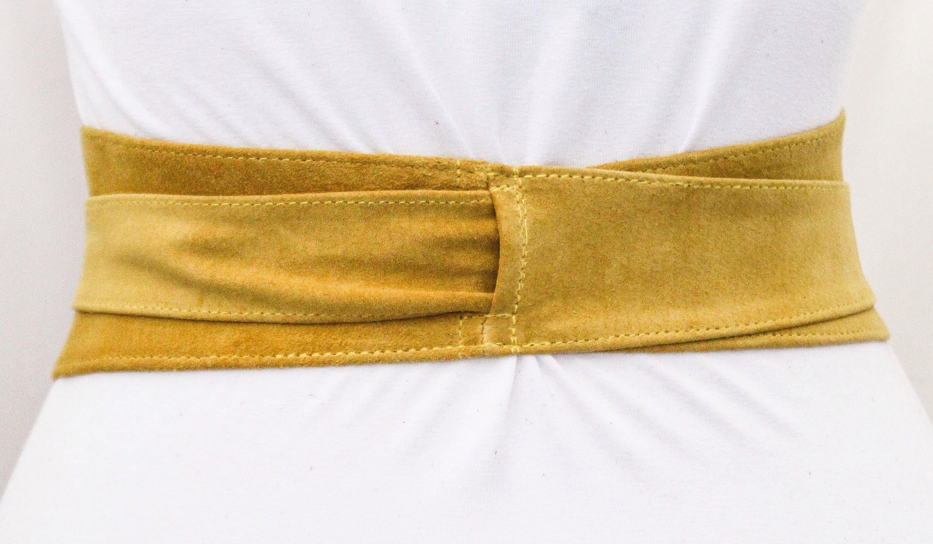 Mustard Yellow Suede Tulip Tie Obi Belt Waist Belt Suede