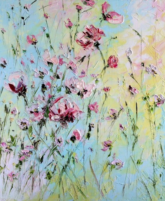 Impasto Palette Knife Flowers Oil Painting Living Room