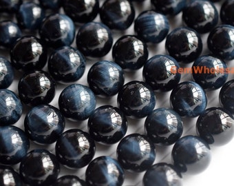 15.5" 12mm/14mm Natural Blue tiger eye AAA quality round beads, top quality natural blue tiger eye, dark blue beads, jewelry supply