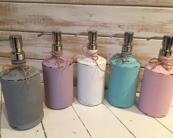 Hendricks Gin Soap Dispenser painted and distressed //Annie Sloan shades with brushed steel pump // french brocante style