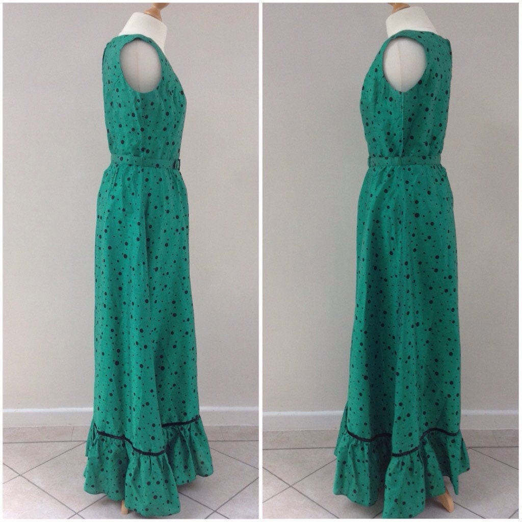 Vintage size 12 emerald green maxi dress, by Carnegie of London, c1960s ...