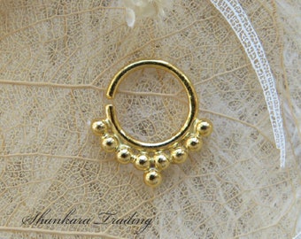 Gold Septum Ring, 14KT Solid Gold Septum Ring, Tribal Septum Ring, Indian Nose Ring, Ethnic Septum Ring, Septum Jewelry