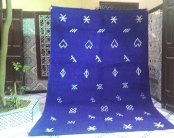 Blue Beni Ourain Rug, Beni Ourain Rug, Wool Rug 9 Ft 8 x 6 Ft 5 Large Hand Loomed Moroccan Rug Berber Rug Tribal Rug Souk Rug Beni Ourain