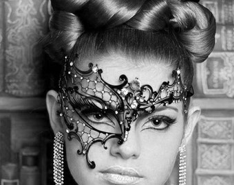 ON SALE! Black Phantom of the Opera Inspired, New Masquerade Mask,Laser Cut Masquerade Ball Mask, Detailed with Clear Swarovski Rhinestones