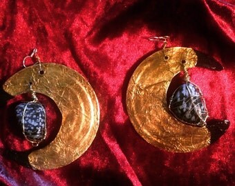 crescent moon black tippd earrings