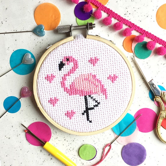 Cross stitch kit, flamingo, counted cross stitch, modern cross stitch, craft projects, needlepoint, stitch pattern, gifts for her, gift