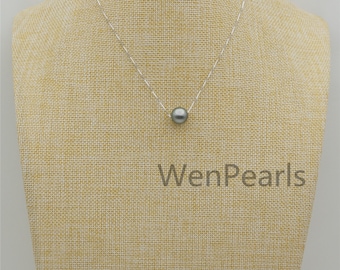 12mm Gray Tahitian Pearl necklace, 925 silver chain,Faith Jewelry, Floating Tahitian Pearl Necklace,NPH1-074