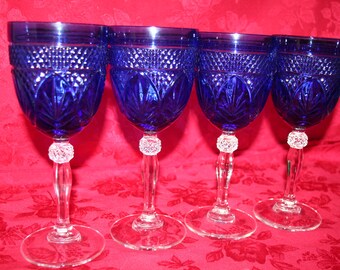 Cobalt Sapphire Blue Goblets (4) by Cristal D'Arques Durand
