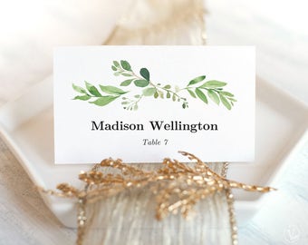 Greenery Wedding Place Card and Escort Card Templates, Printable WEdding Place Cards, Foldover Tent and Flat included, Garden Greenery