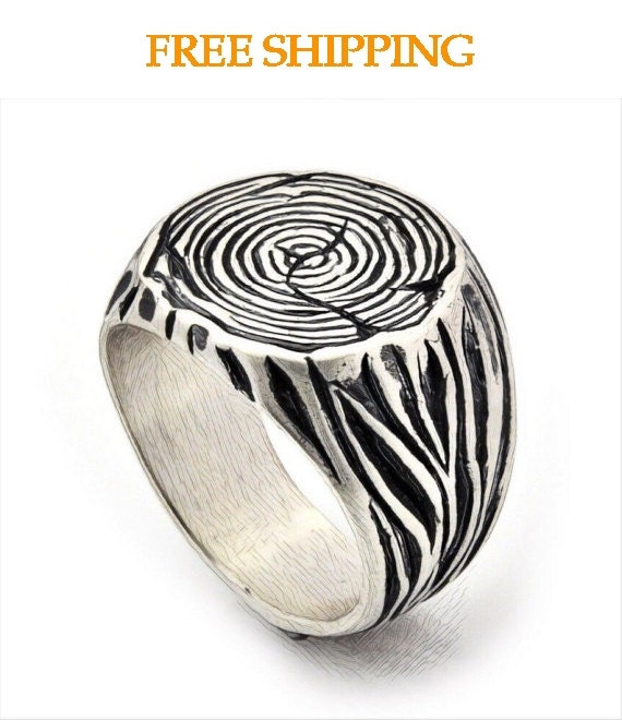 Men's Ring Tree Trunk silver Ring by ByNatureJewellery