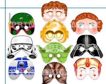 Unique Comic Star Wars Printable Masks, party mask, birthday, superhero mask, paper masks, photo booth props , kids dress up play, Diy