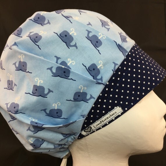 Whaley Blue bouffant Surgical Cap Scrub Hats OR Nurse Bonnet