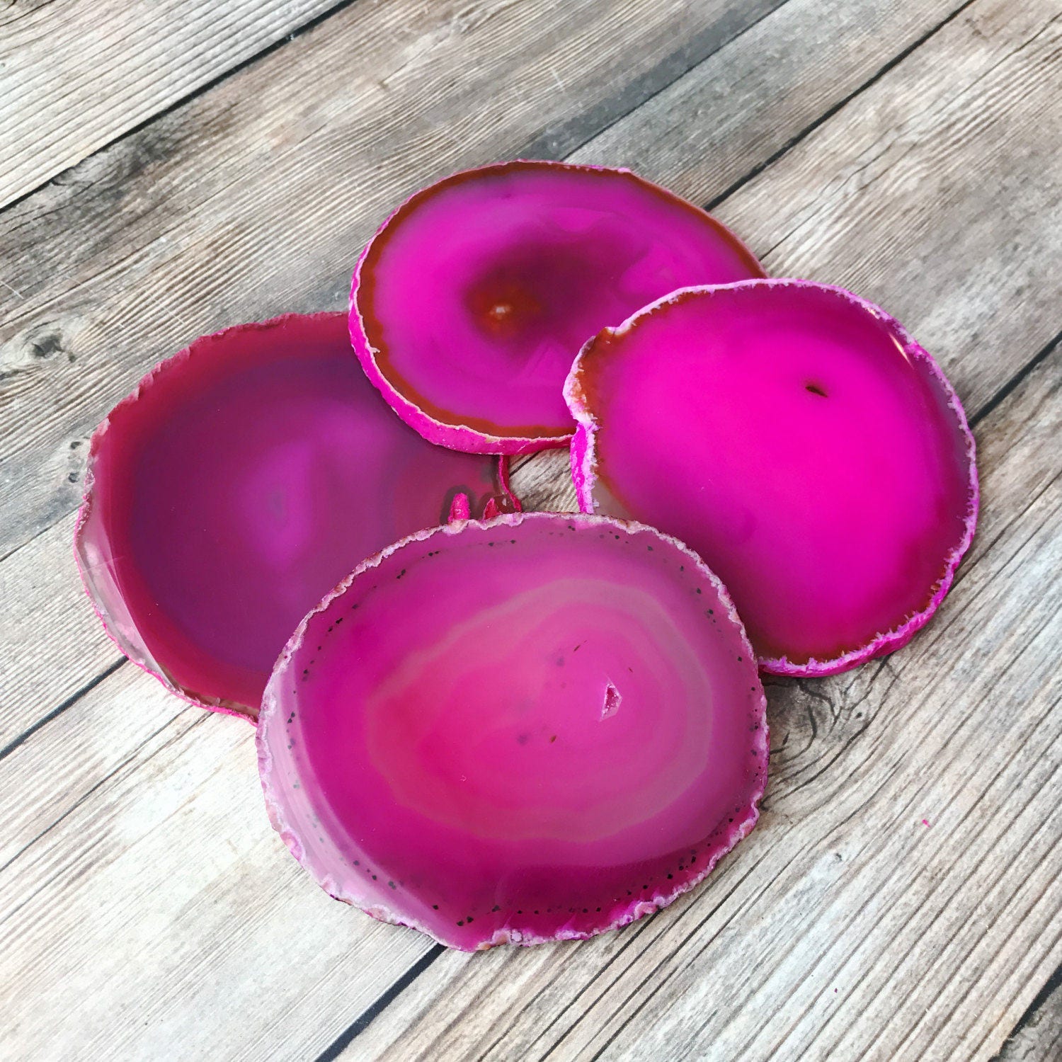 Small Pink Agate Coasters Pink Geode Coasters Set of Four - Agate Slice Geode Slice Crystal Coasters Rock Coasters Stone Coasters