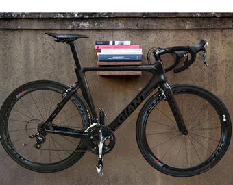 Bike Book Shelf / Solid Oak / Holder / Bike Rack / Bicycle Accessories / Bicycle Storage / Steel Shelf/ Bike Mount/ Bike Hanger/ Oak Shelves