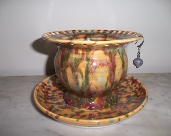 Colorful Ceramic Earring Holder Jewelry Organizer Bowl and Plate Handmade with White Clay.