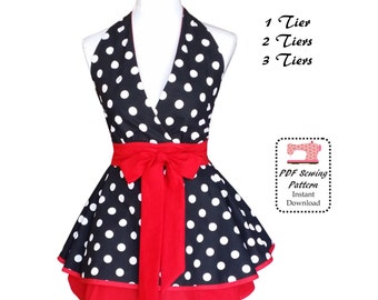 50's Retro Apron PDF Sewing Pattern & Tutorial, Tiers Apron, Vintage Apron