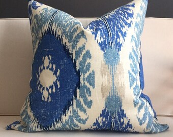 Pillow Cover, Blue Ikat Pillow Cover, BLEND