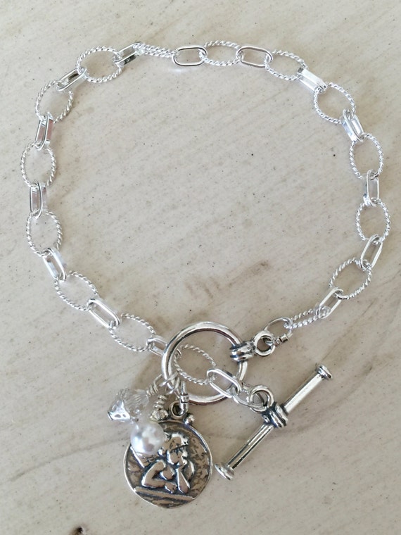 Sterling Silver Angel & Crystal Charm Bracelet