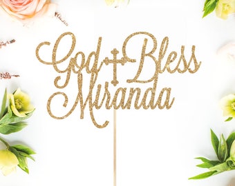 Custom Personalized Baptism Cake Topper l God Bless Cake Topper l Custom God Bless Cake Topper l Christening Cake Topper