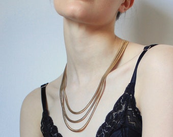 GIVENCHY Authentic Necklace Gold Snake Chain 1980s 80s Designer Vintage Chunky Black Tie Rare Unique Formal Statement