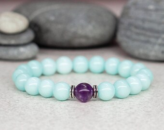 Amazonite bracelet Mala bracelet Dainty bracelet Blue bracelet Gemstone jewelry Fashion jewelry Trending jewelry Birthday gift for wife gift