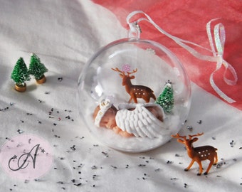 Baby christmas ornament, baby first christmas, baby angel, baby fimo, baby decoration, gold christmas decoration, MADE TO ORDER