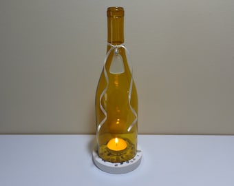 Wine bottle candle holder - Wine bottle light - Wine bottle lantern - Glass tea light holder - Concrete coaster - Recycled wine bottle