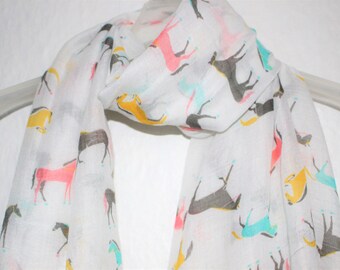 Horse Scarf, Off-white Horse Scarf, Gift For Her, Womens Gift, For Her, Spring Summer Scarf, Autumn Scarf, Horses, Animal Scarf