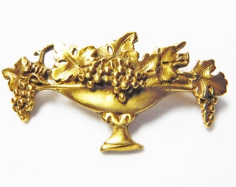 Vintage Gold Brooch/Pin/Gold Tone Brooch/Grape Brooch/Grapes In Bowl/Marked MAD/Free Shipping