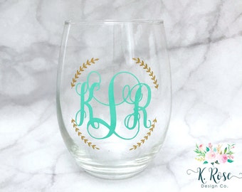 Monogrammed Wine Glass | Stemless Wine Glass | Monogram Wine Glass | Monogram Glass | Gift For Her | Bridesmaid Gift
