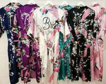 Personalised Bridal robes, Floral Kimonos, Wedding dressing gowns, Bridesmaid gifts, Personalised dressing gown, Satin robe