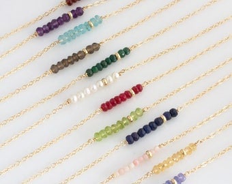 Birthstone Layering Necklace/Simple Mothers Birthstone Necklace/Gemstone Bar Necklace/Dainty/Gift for Her /Bridesmaids Gift Jewelry/N254