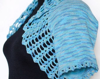 Knitted bolero jacket, blue bolero, knitted shrug, blue shrug, women's bolero, summer bolero, cotton bolero, cotton shrug, jeans bolero
